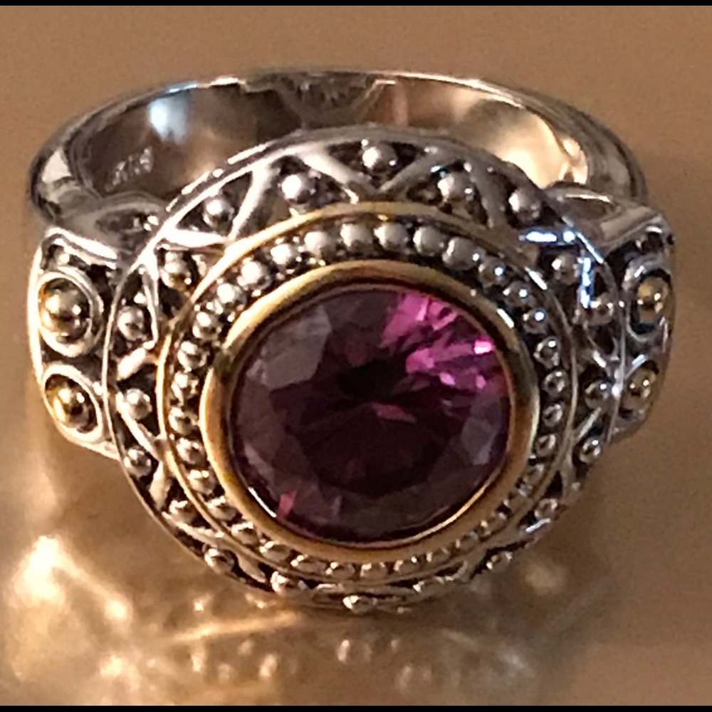 18KGE Gold Plated Purple Round Gem Ring 8